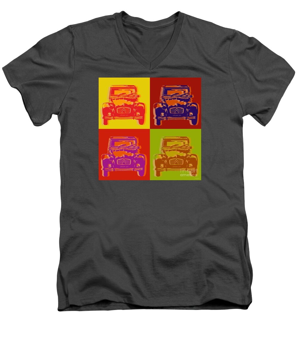 Citroen Men's V-Neck T-Shirt featuring the digital art Citroen 2CV by Jean luc Comperat