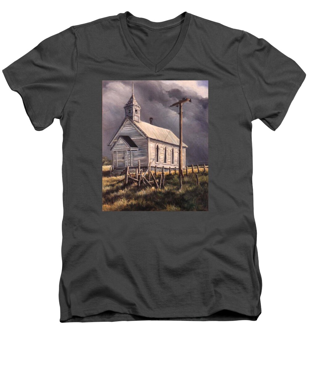 Nature Men's V-Neck T-Shirt featuring the painting Closed on Sundays by Donna Tucker
