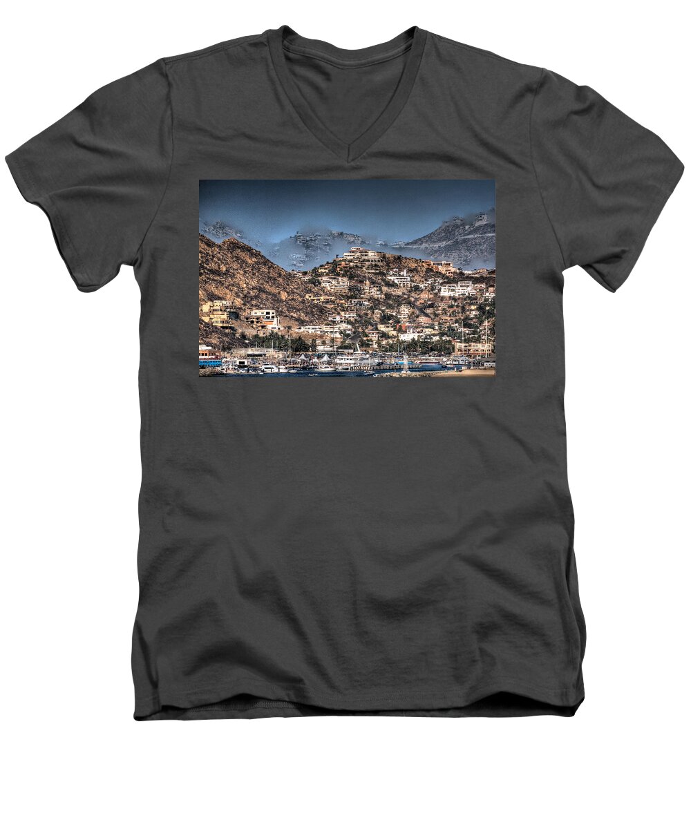 Cabo San Lucas Men's V-Neck T-Shirt featuring the photograph Cobo San Lucas-Abstract HDR by John Magyar Photography