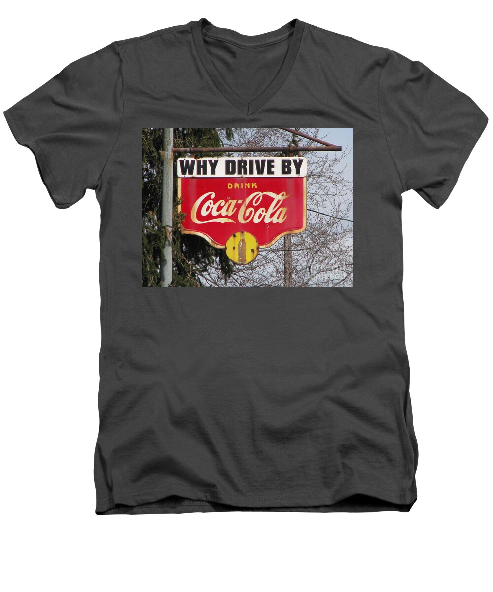 Coca-cola Sign Men's V-Neck T-Shirt featuring the photograph Coca-Cola Sign by Michael Krek