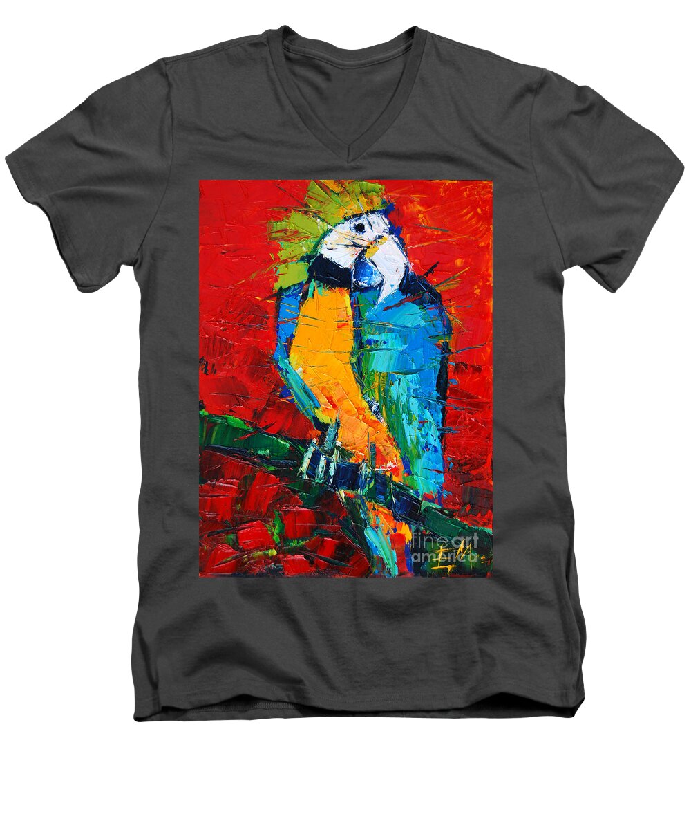 Coco The Talkative Parrot Men's V-Neck T-Shirt featuring the painting Coco The Talkative Parrot by Mona Edulesco