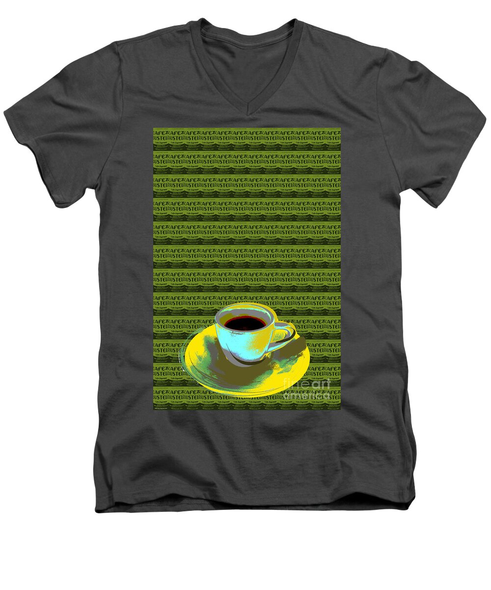 Coffee Men's V-Neck T-Shirt featuring the digital art Coffee cup Pop Art by Jean luc Comperat