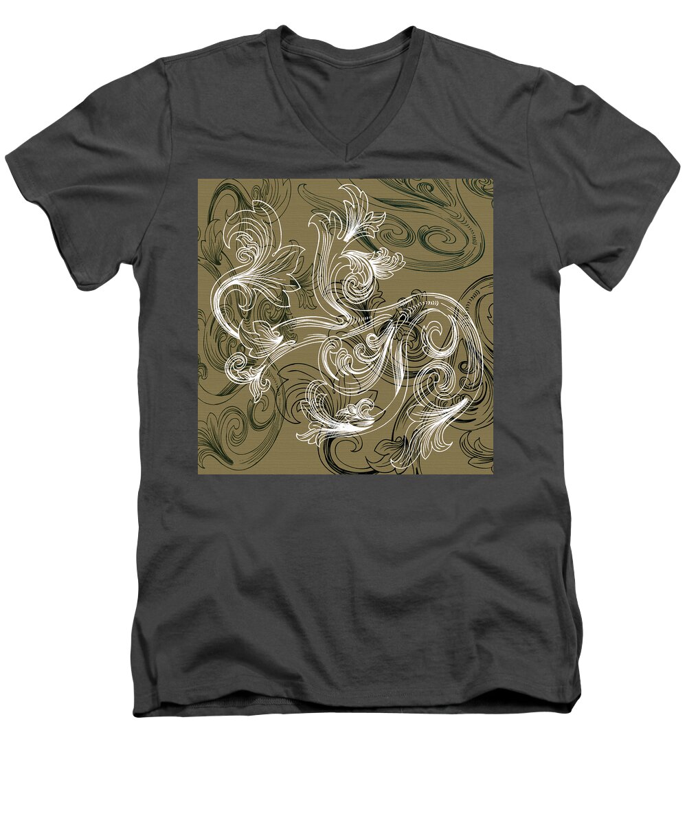 Flowers Men's V-Neck T-Shirt featuring the digital art Coffee Flowers 2 Olive by Angelina Tamez