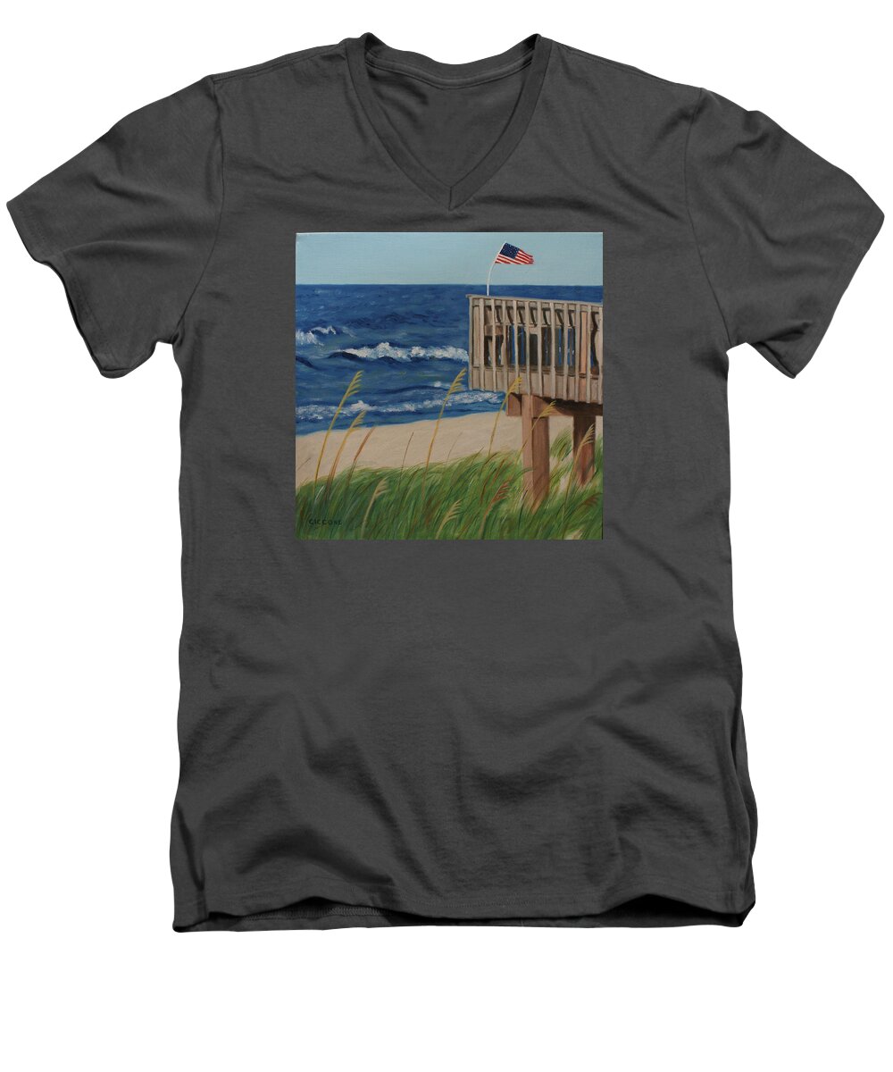 Coastal Men's V-Neck T-Shirt featuring the painting Colors on the Breeze by Jill Ciccone Pike