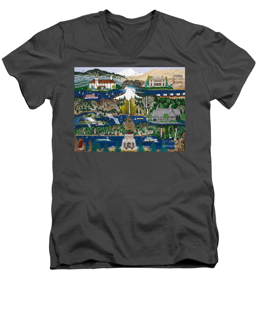Washington Men's V-Neck T-Shirt featuring the painting Columbia River Gorge by Jennifer Lake