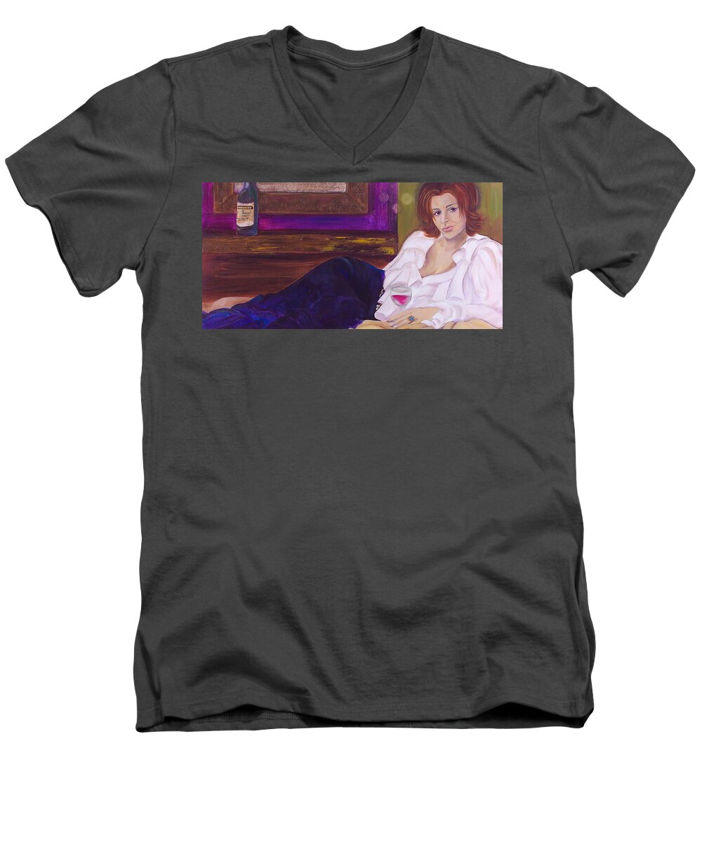 Woman Men's V-Neck T-Shirt featuring the painting Come Hither by Debi Starr