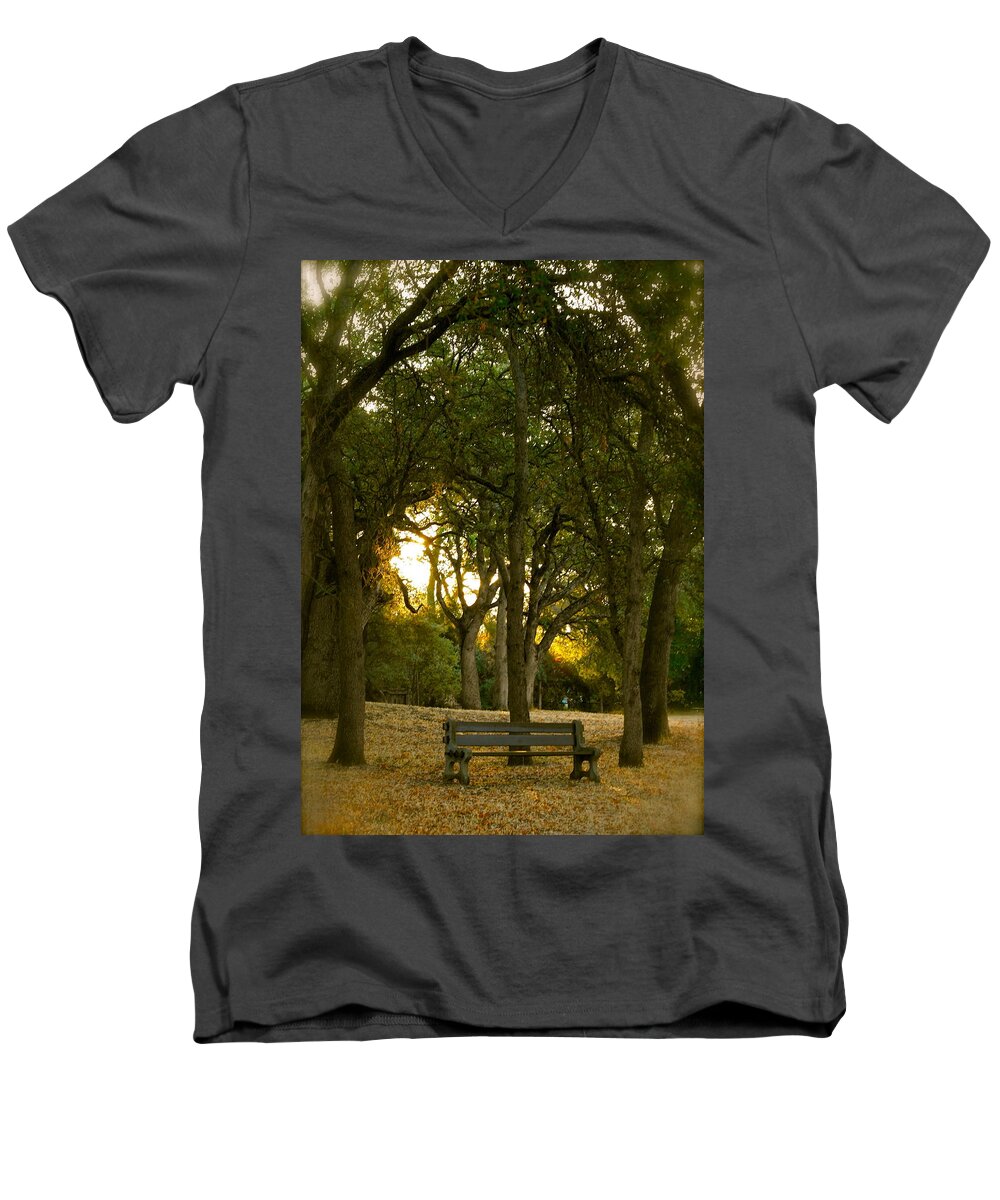 Park Bench Men's V-Neck T-Shirt featuring the photograph Come Sit Awhile by Michele Myers