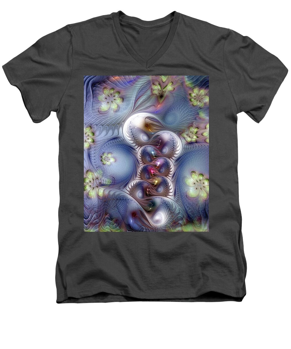 Abstract Men's V-Neck T-Shirt featuring the digital art Complicit In Comfort by Casey Kotas