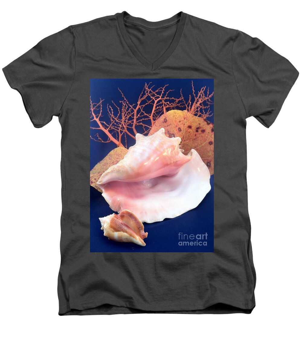Conch Men's V-Neck T-Shirt featuring the photograph Conch Still Life by Barbie Corbett-Newmin