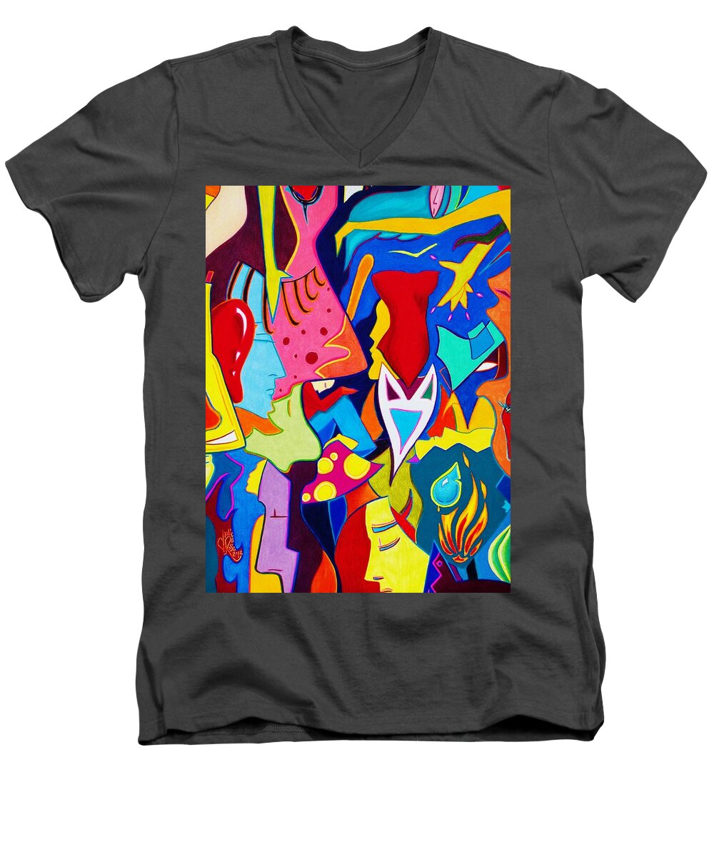 Abstract Men's V-Neck T-Shirt featuring the drawing Controlled Chaos by Danielle R T Haney