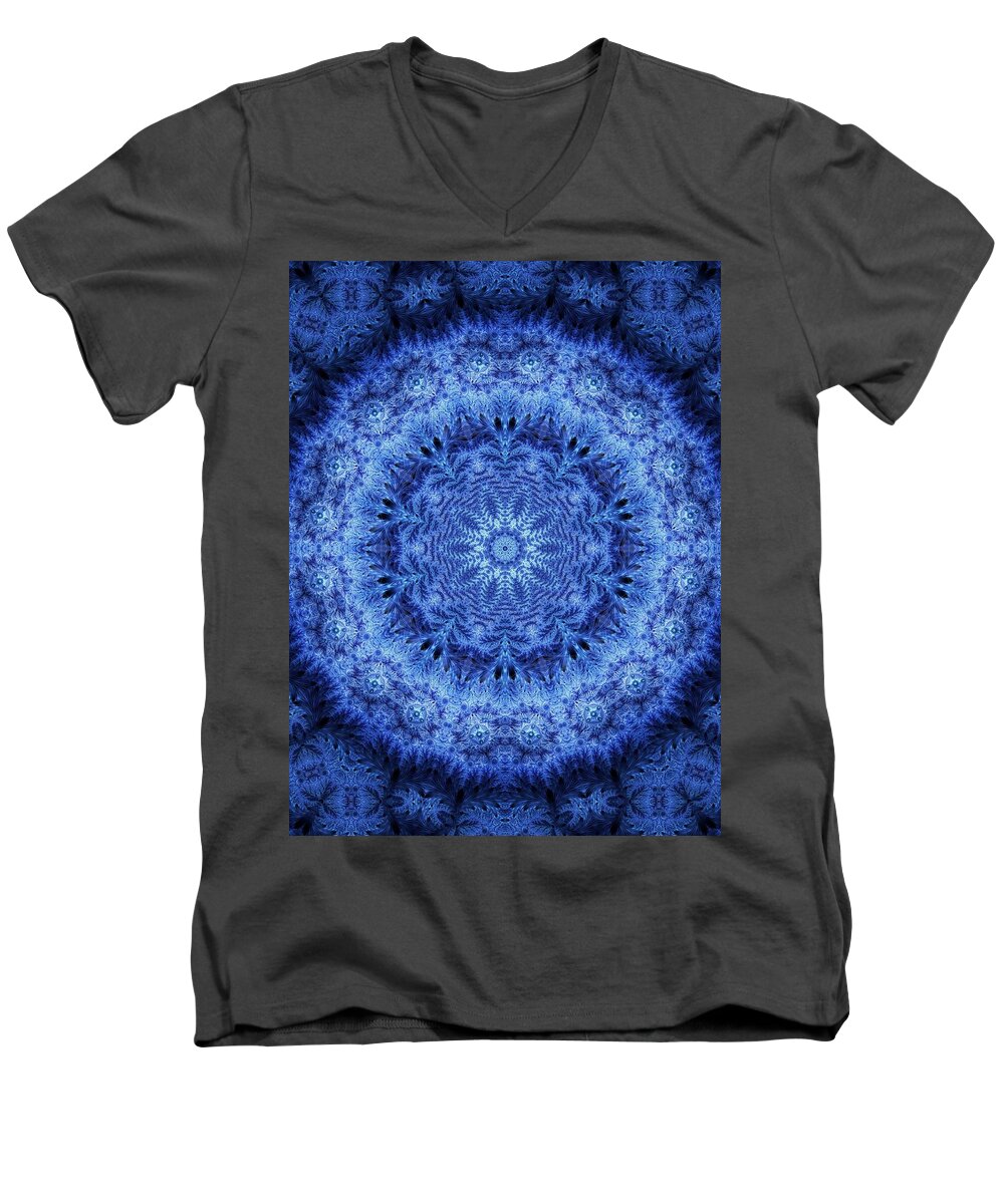 Snowflake Men's V-Neck T-Shirt featuring the digital art Cool Down Series #2 Frozen by Lilia S