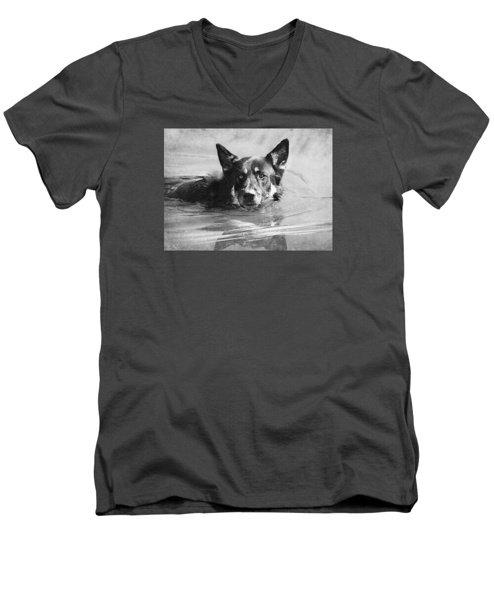 German Shepard Men's V-Neck T-Shirt featuring the photograph Cool Waters by Melanie Lankford Photography