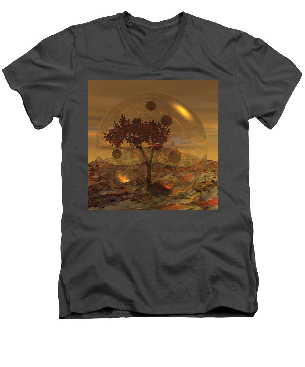 Tree Men's V-Neck T-Shirt featuring the digital art Copper Terrarium by Judi Suni Hall