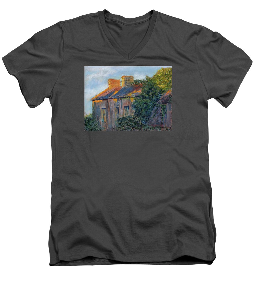 Irish Cottage Men's V-Neck T-Shirt featuring the painting County Clare Late Afternoon by Mary Benke