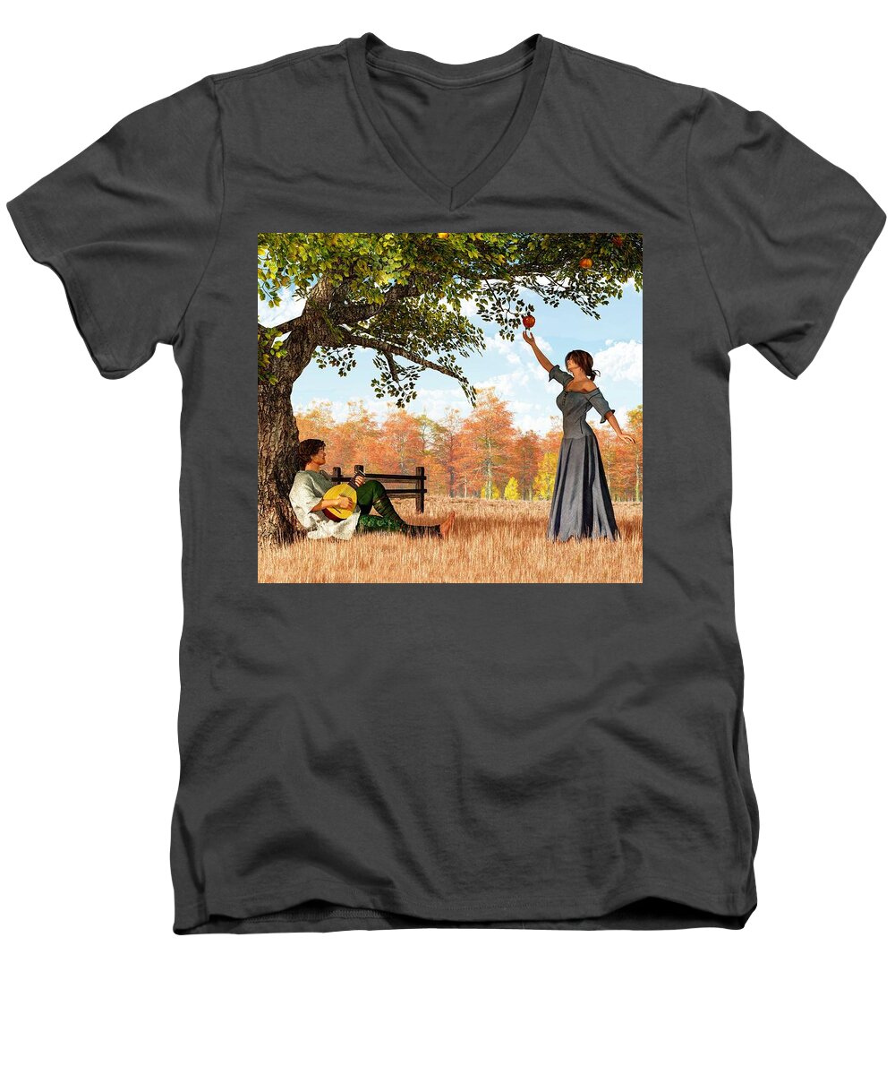 Couple At The Apple Tree Men's V-Neck T-Shirt featuring the digital art Couple at the Apple Tree by Daniel Eskridge