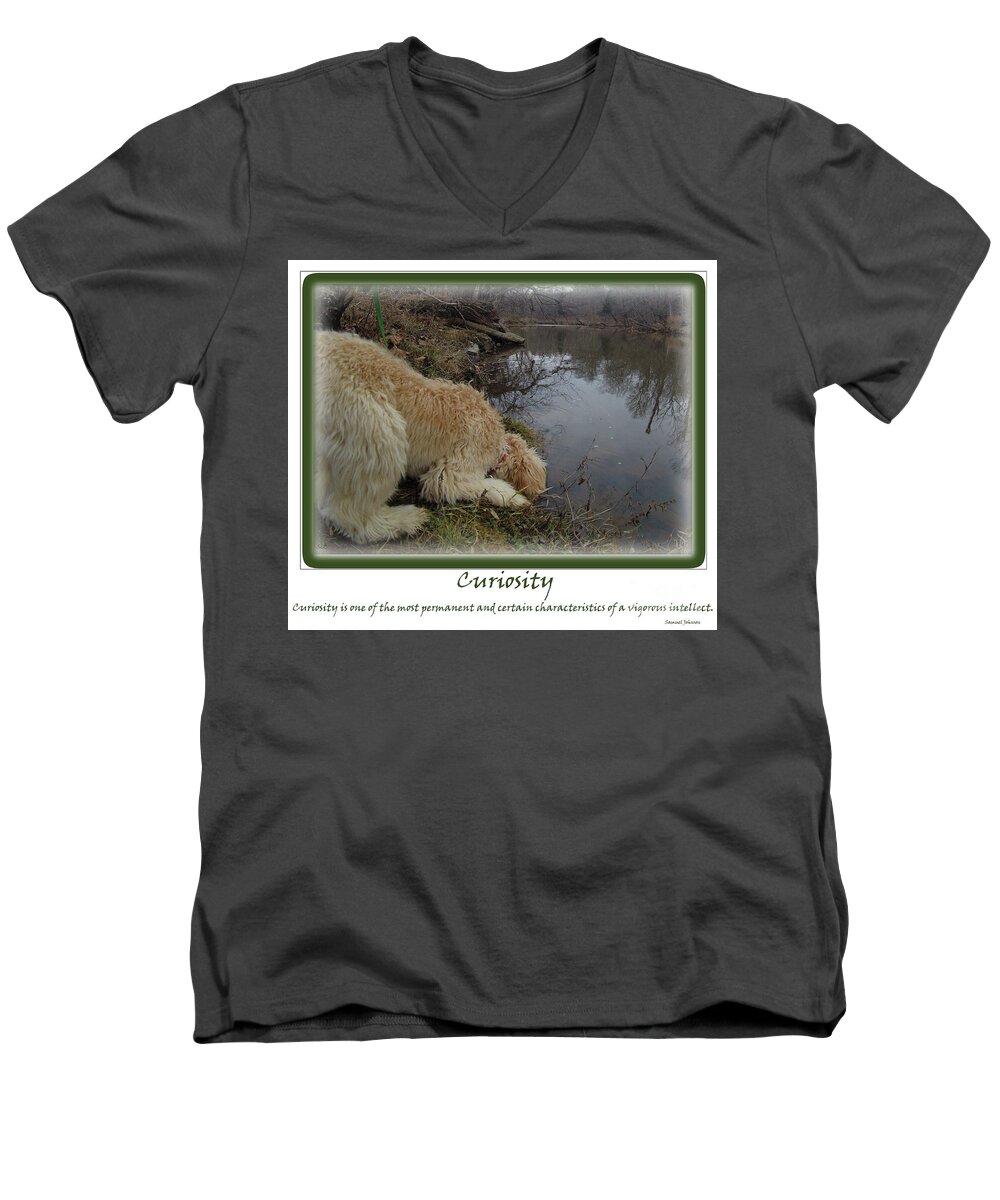 Multi- Generational Labradoodle Men's V-Neck T-Shirt featuring the photograph Curiosity of a Puppy by Sandra Clark
