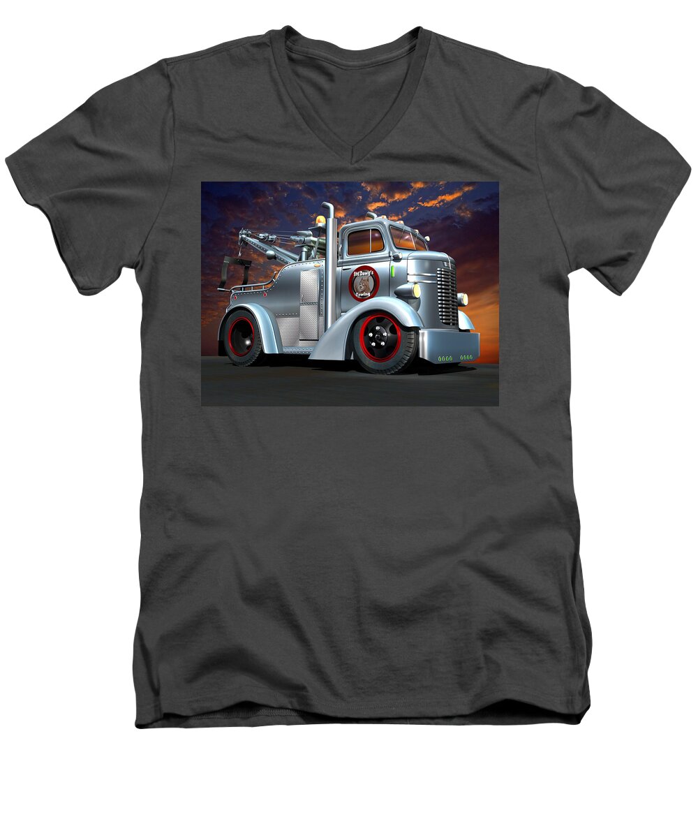 Dodge Men's V-Neck T-Shirt featuring the digital art Custom COE Tow Truck by Stuart Swartz