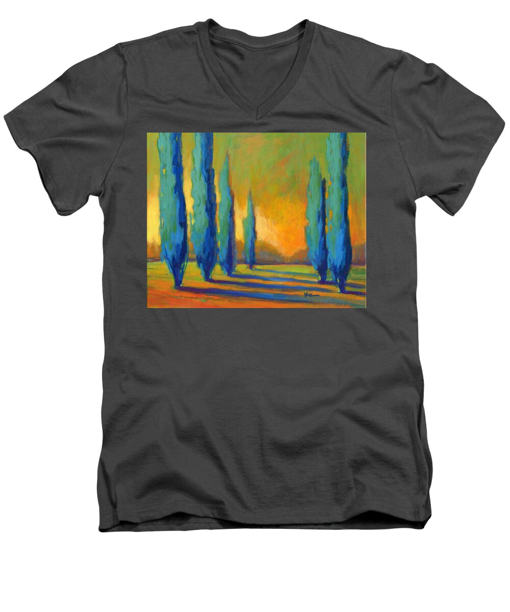 Cypress Men's V-Neck T-Shirt featuring the painting Cypress Road 5 by Konnie Kim