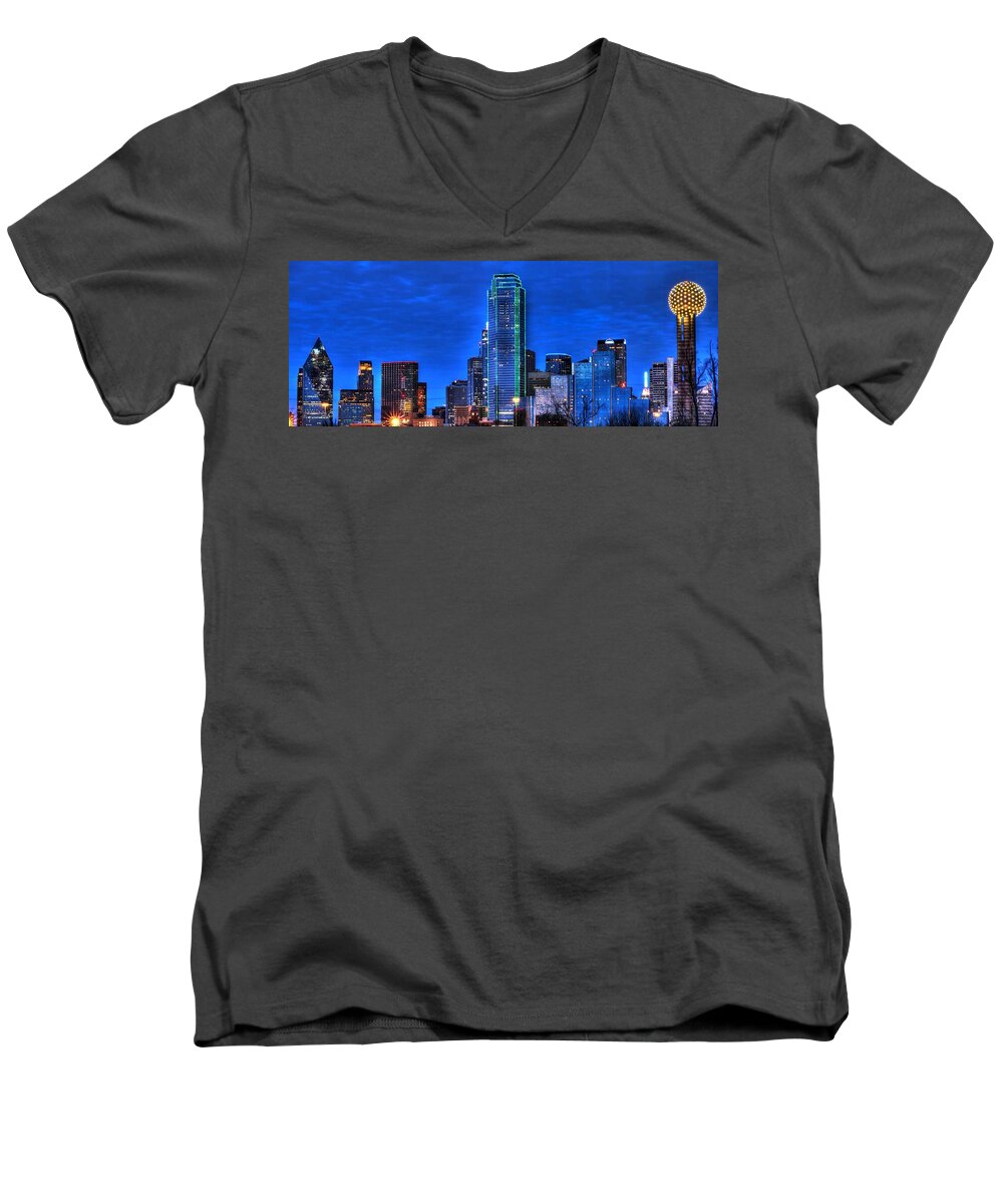 Dallas Men's V-Neck T-Shirt featuring the photograph Dallas Skyline HD by Jonathan Davison