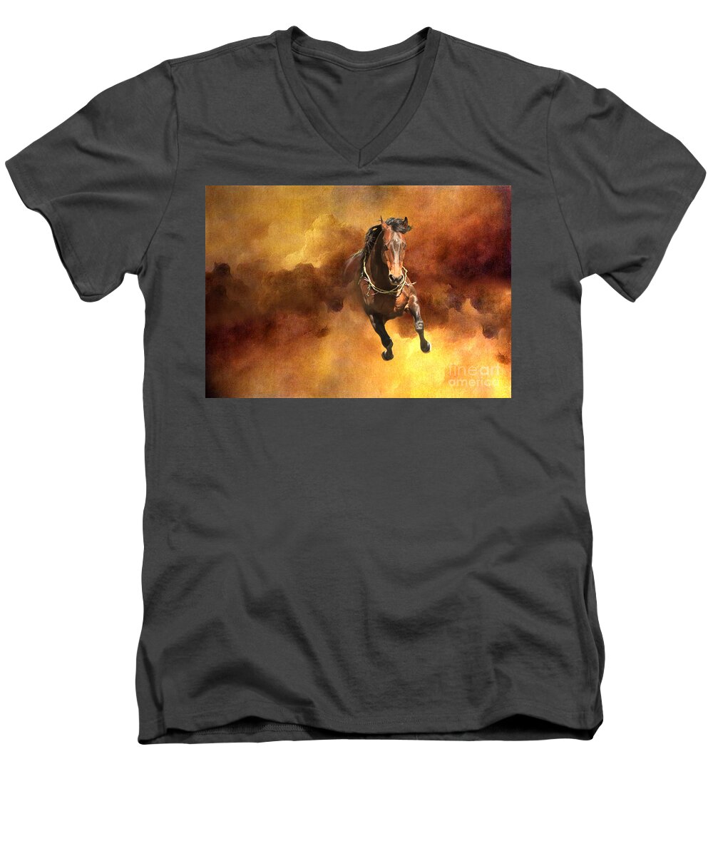 Horse Men's V-Neck T-Shirt featuring the digital art Dancing Free I by Michelle Twohig