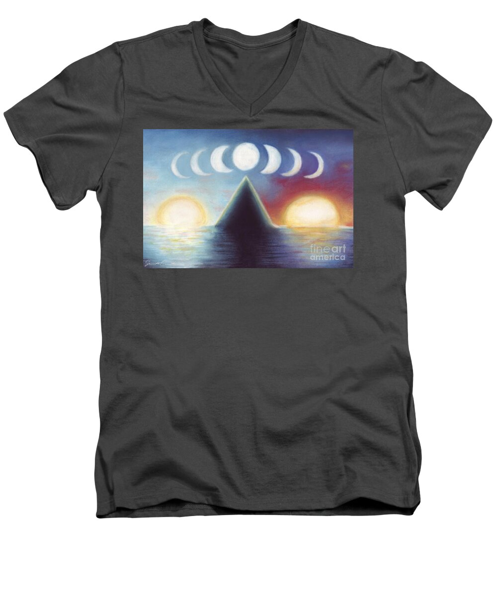 Sun Men's V-Neck T-Shirt featuring the mixed media Dawn Dusk and In-Between by Samantha Geernaert
