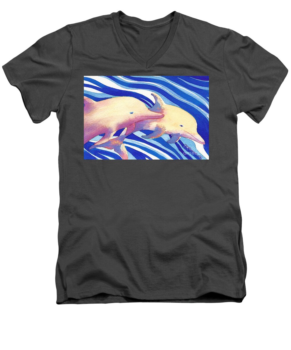 Marine Life Men's V-Neck T-Shirt featuring the painting Deep Blue by Frances Ku