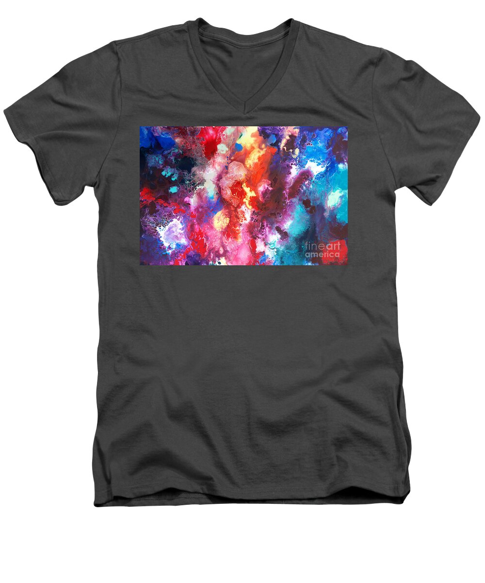 Deep Sea Men's V-Neck T-Shirt featuring the painting Deep Water Coral by Sally Trace