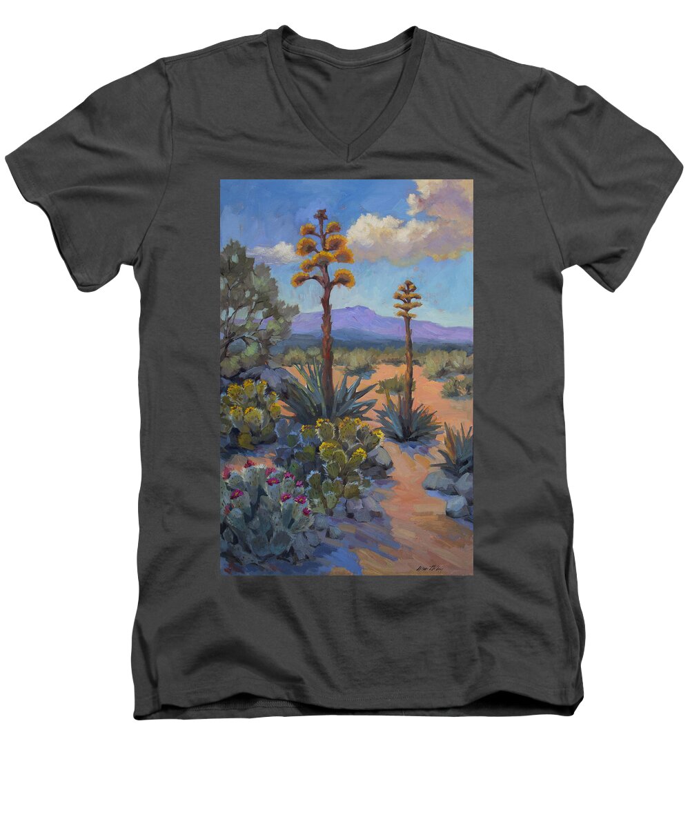 Southwest Men's V-Neck T-Shirt featuring the painting Desert Century Plants by Diane McClary