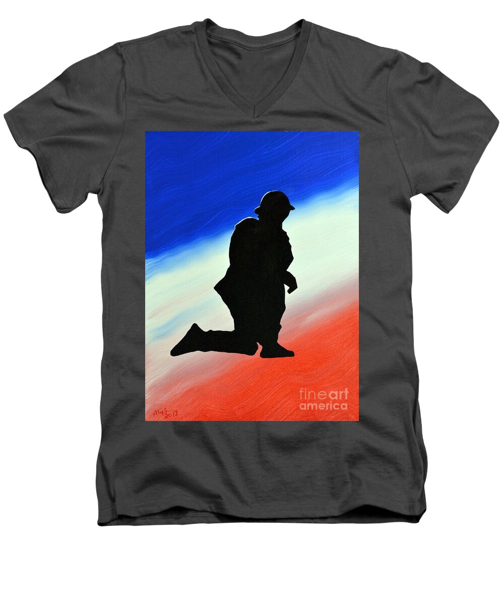 Desert Duty Men's V-Neck T-Shirt featuring the painting Desert Duty II by Alys Caviness-Gober