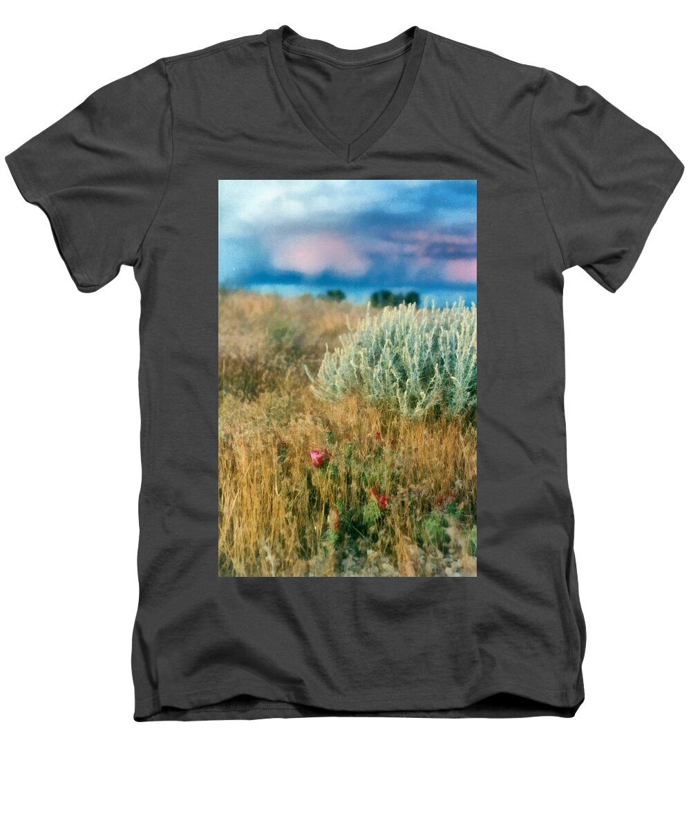Desert Men's V-Neck T-Shirt featuring the photograph Desert Flowers by Michelle Calkins