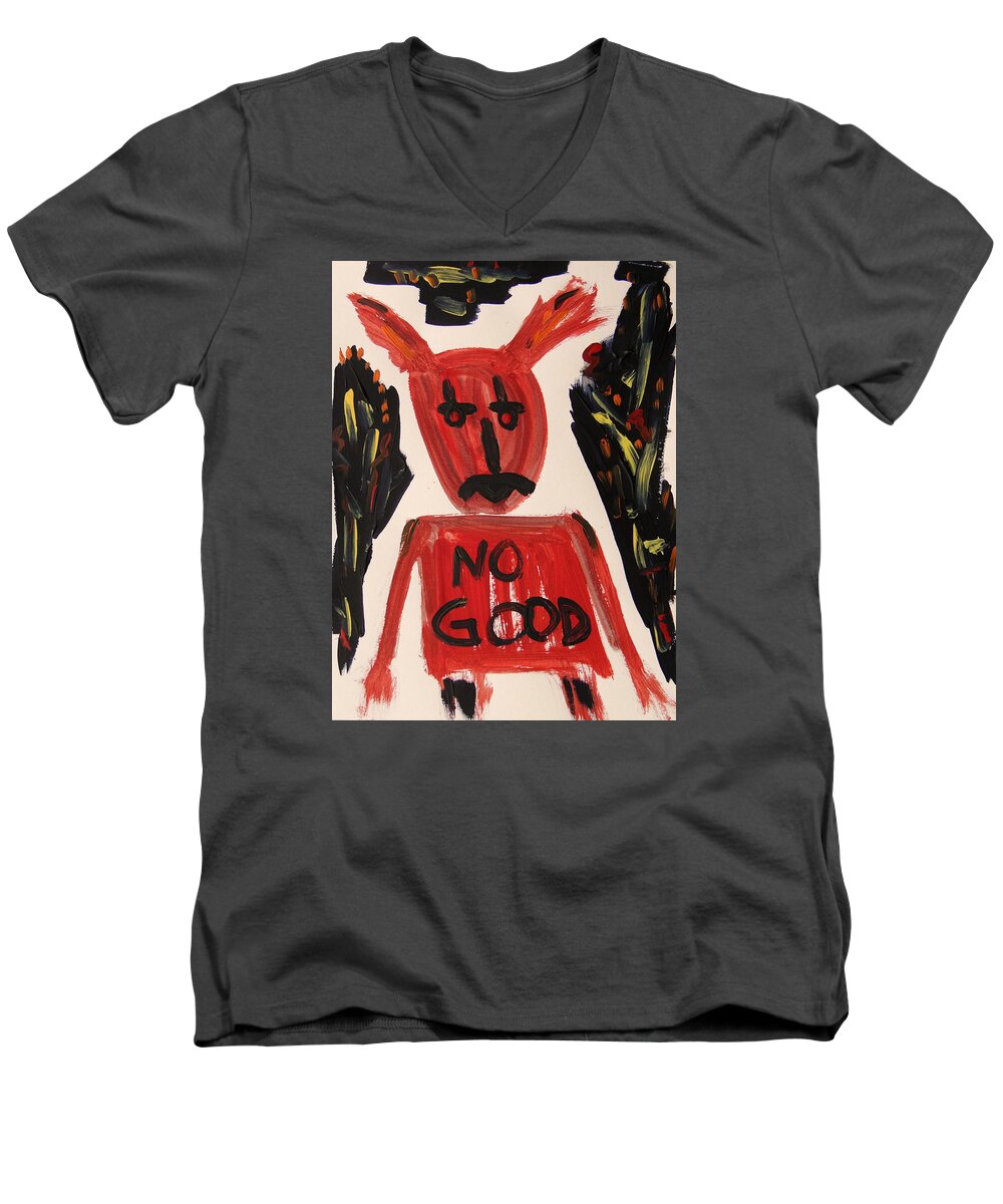Mcw Men's V-Neck T-Shirt featuring the painting devil with NO GOOD tee shirt by Mary Carol Williams