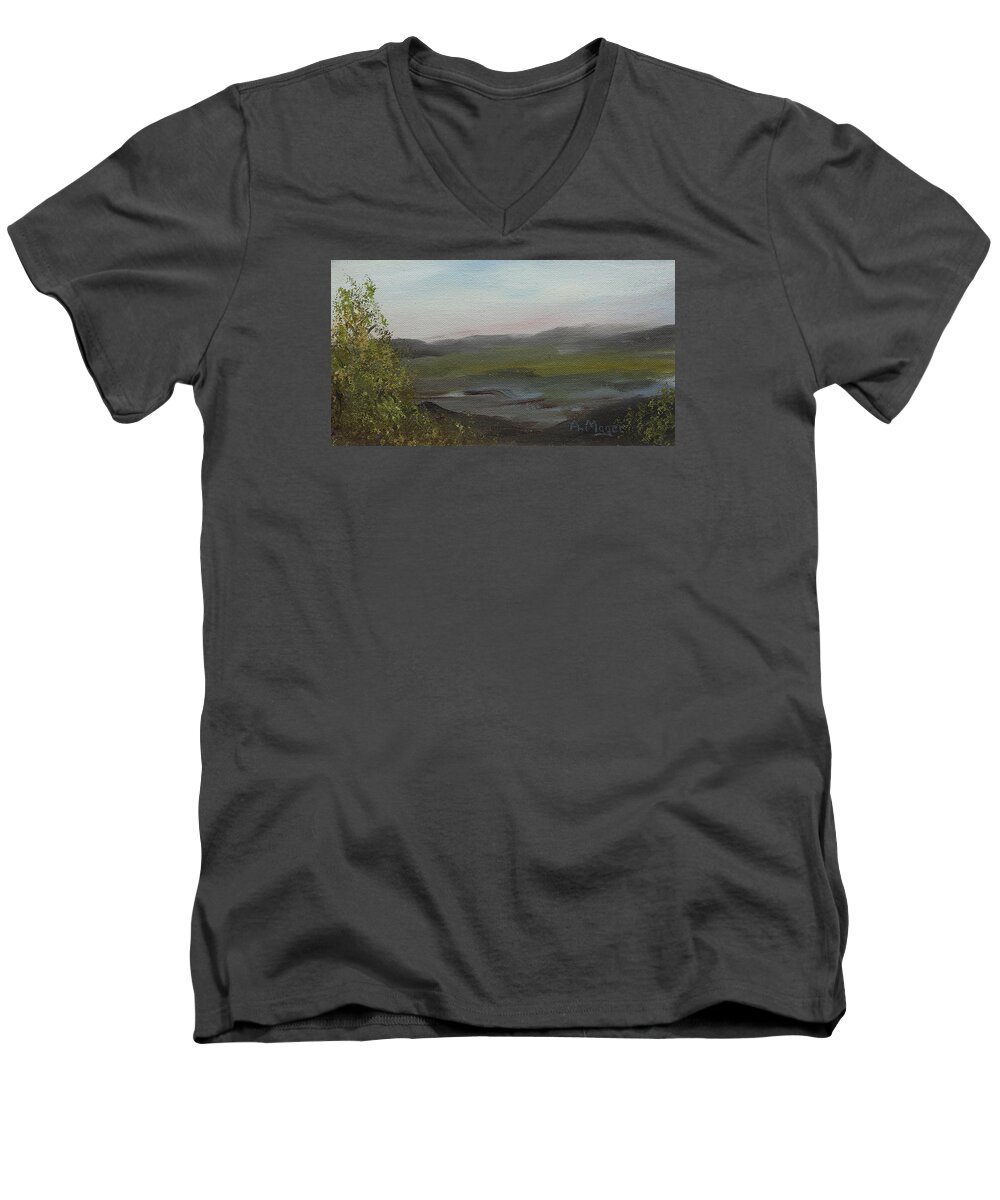 Painting Men's V-Neck T-Shirt featuring the painting Distant Mist by Alan Mager