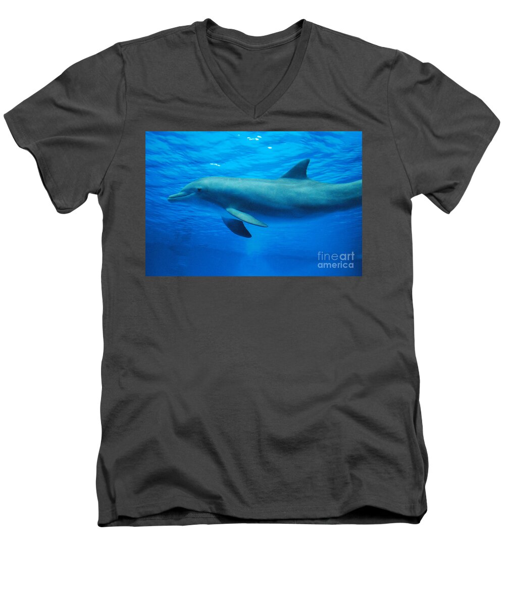 Dolphin Men's V-Neck T-Shirt featuring the photograph Dolphin Underwater by DejaVu Designs