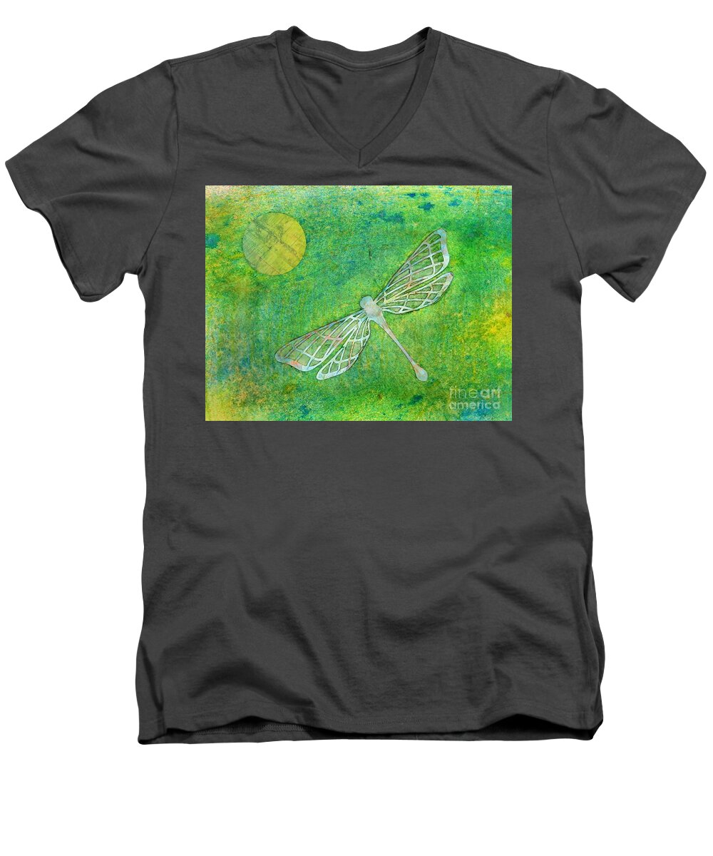 Dragonfly Men's V-Neck T-Shirt featuring the painting Dragonfly by Desiree Paquette