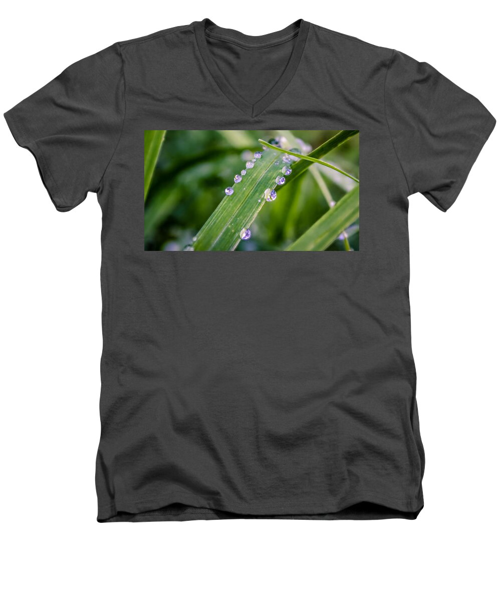 Rain Men's V-Neck T-Shirt featuring the photograph Drops On Grass by Traveler's Pics