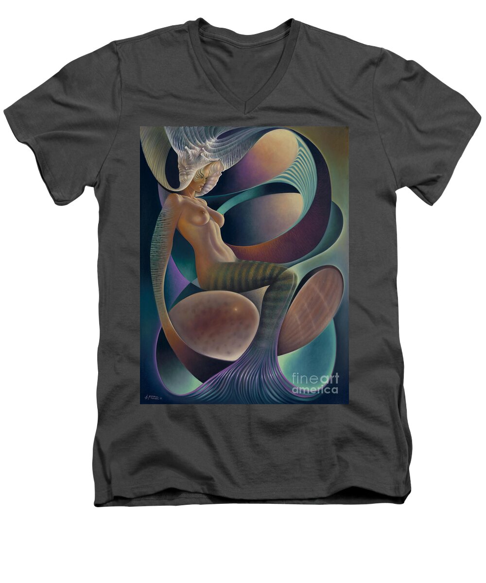 Nude-art Men's V-Neck T-Shirt featuring the painting Dynamic Queen 6 by Ricardo Chavez-Mendez