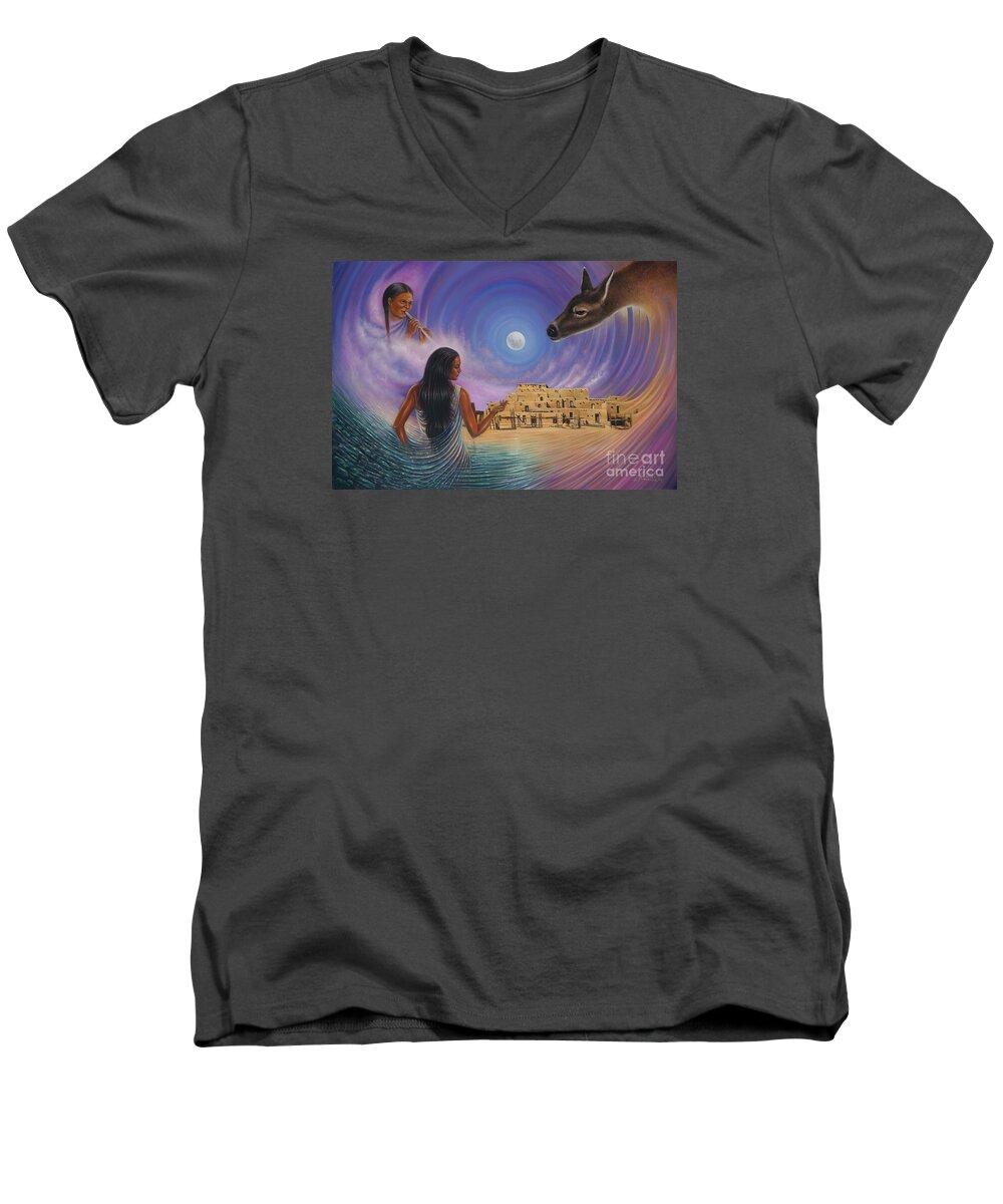 Taos Men's V-Neck T-Shirt featuring the painting Dynamic Taos Il by Ricardo Chavez-Mendez