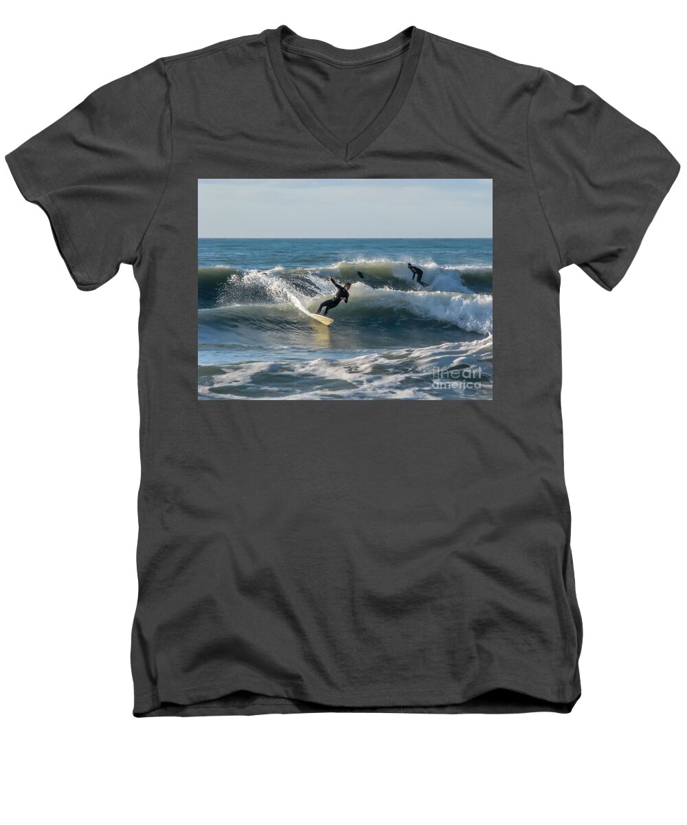  Surfing Men's V-Neck T-Shirt featuring the photograph Dynamical Enjoyment by Jola Martysz