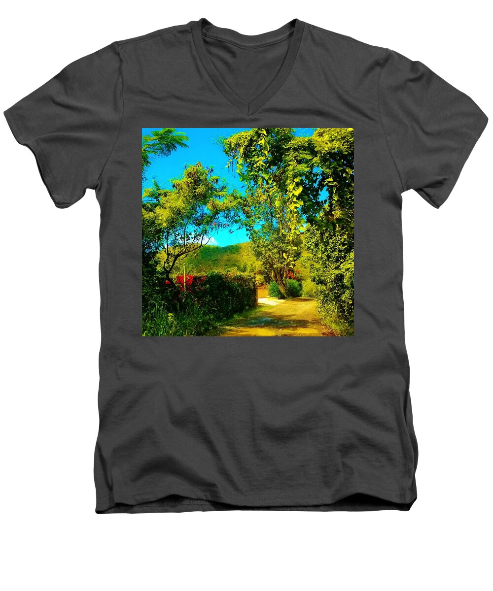 Landscape Men's V-Neck T-Shirt featuring the photograph East End St. John's USVI by Tamara Michael