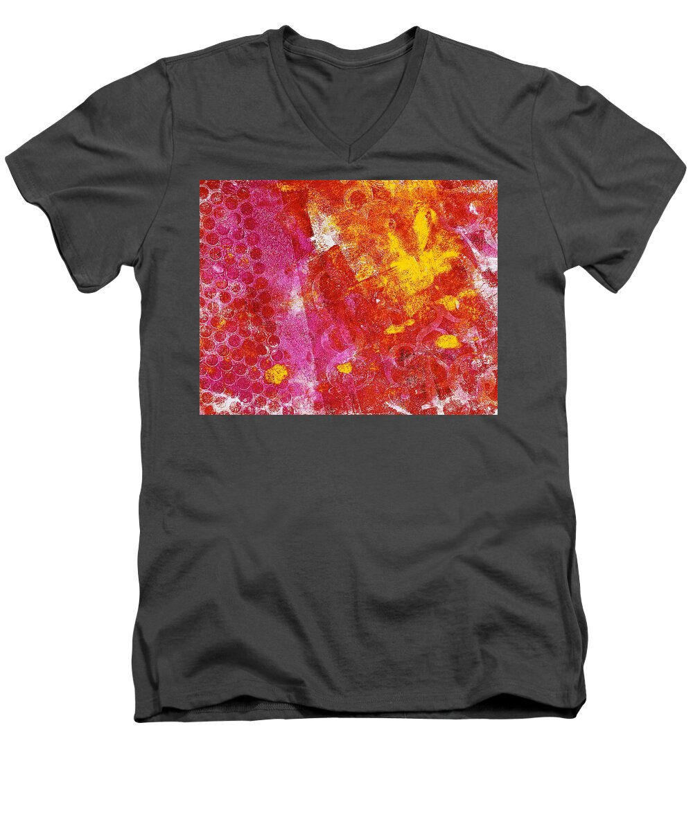 Acrylic Monoprint Men's V-Neck T-Shirt featuring the painting Effusion by Bellesouth Studio