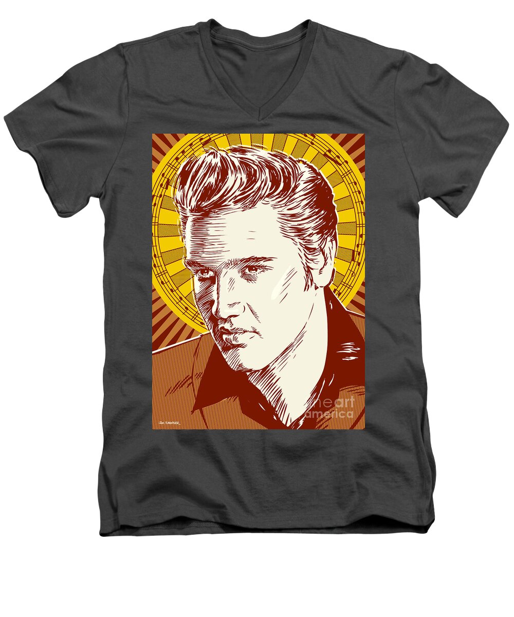 Rock And Roll Men's V-Neck T-Shirt featuring the digital art Elvis Presley Pop Art by Jim Zahniser