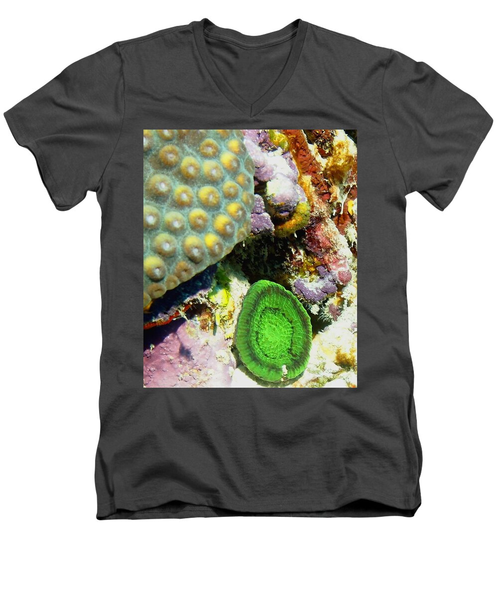 Nature Men's V-Neck T-Shirt featuring the photograph Emerald Artichoke Coral by Amy McDaniel