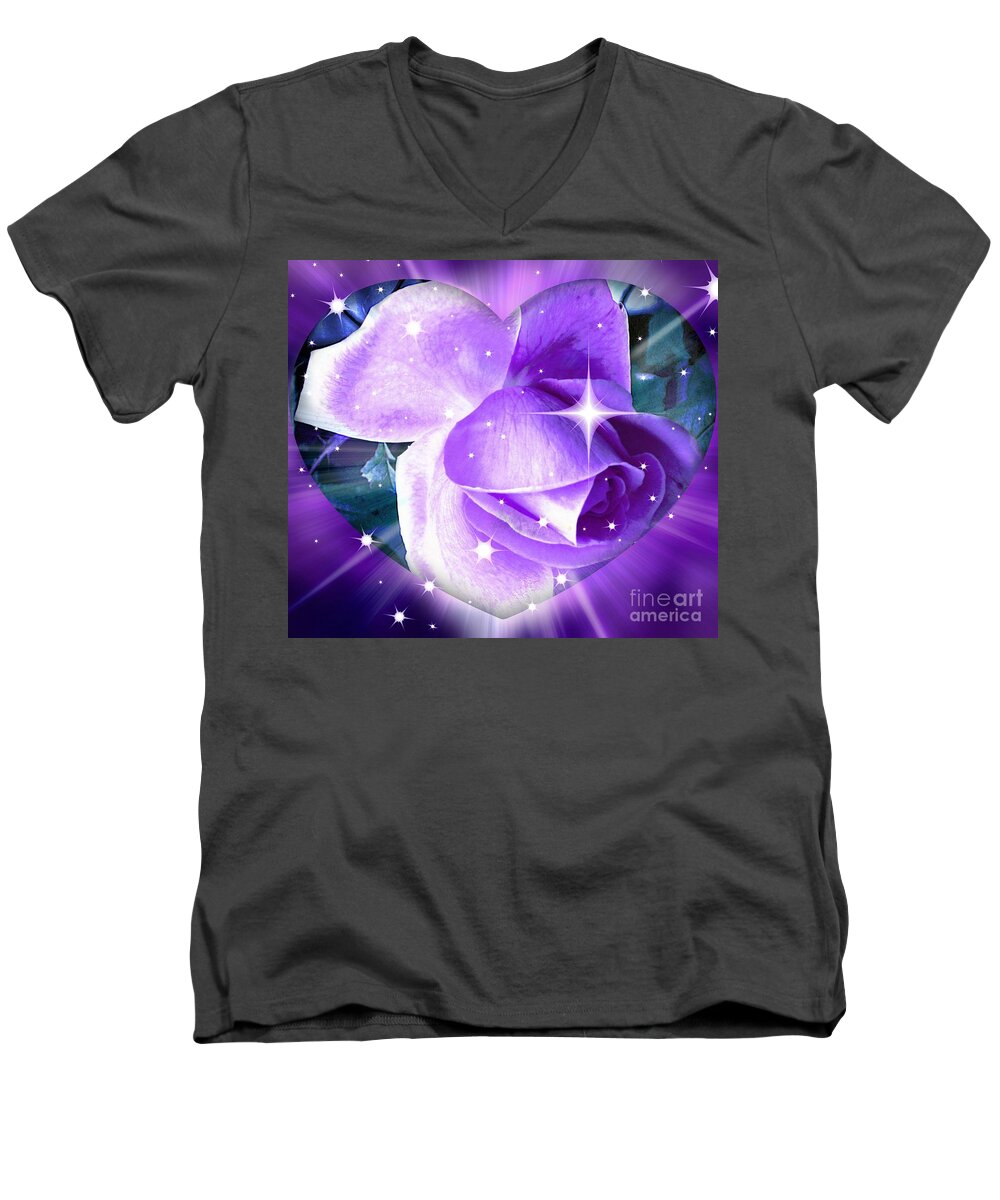 Lavender Rose Men's V-Neck T-Shirt featuring the photograph Enchanted Rose by Judy Palkimas