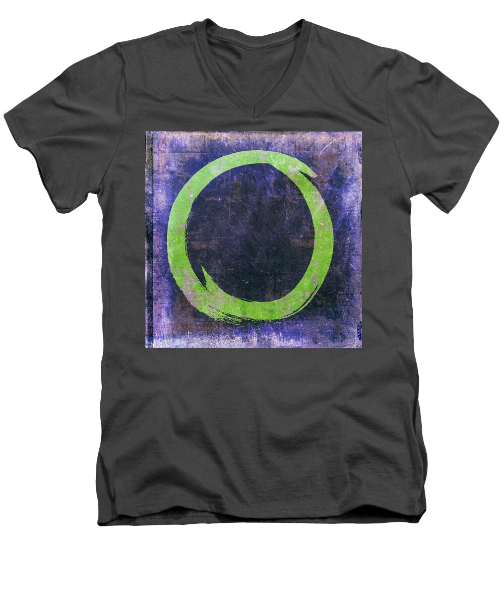 Green Men's V-Neck T-Shirt featuring the painting Enso No. 108 Green on Purple by Julie Niemela
