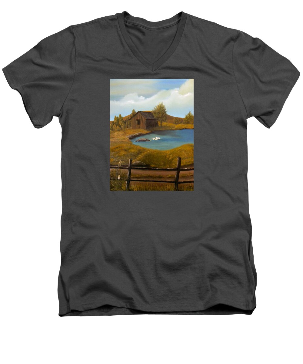 Evening Men's V-Neck T-Shirt featuring the painting Evening Solitude by Sheri Keith