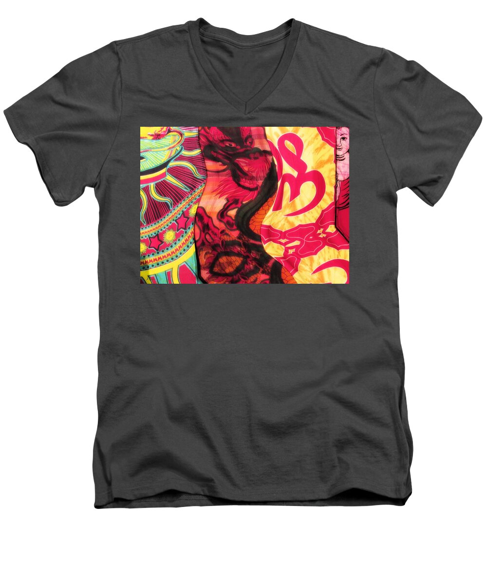 Fabric Men's V-Neck T-Shirt featuring the digital art Fabric Collision by Alec Drake