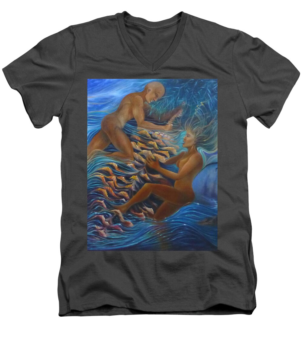 Fall Men's V-Neck T-Shirt featuring the painting Fall by Claudia Goodell
