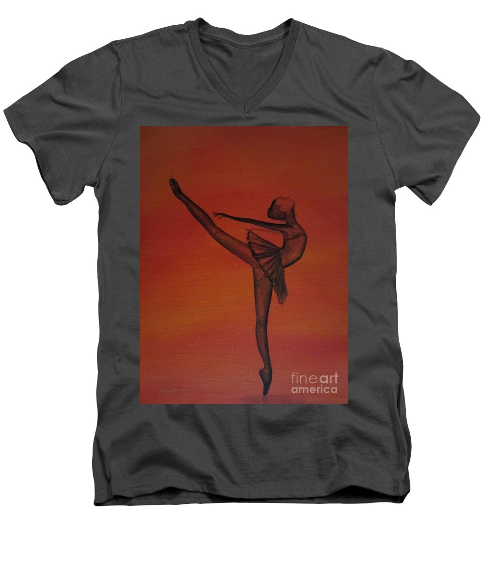 Ballet Men's V-Neck T-Shirt featuring the painting Fall Dancer 1 by Laurianna Taylor