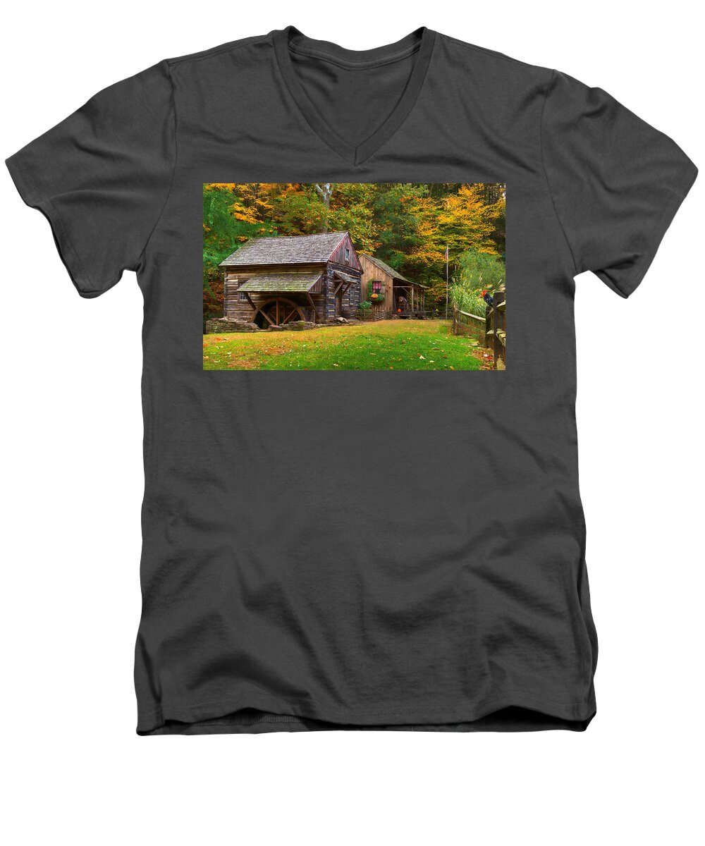 Farm Men's V-Neck T-Shirt featuring the photograph Fall Down on the Farm by William Jobes