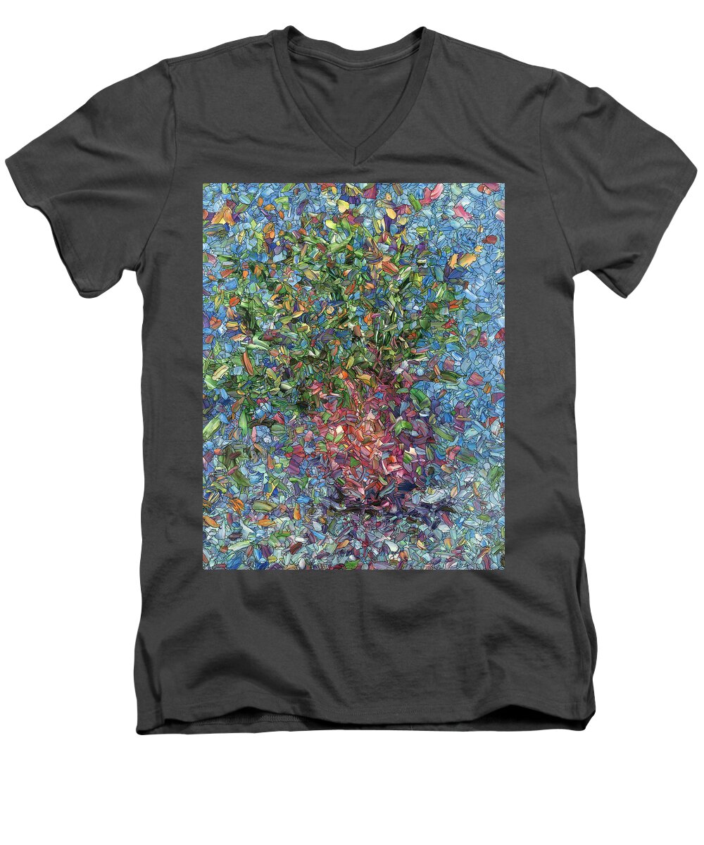 Flowers Men's V-Neck T-Shirt featuring the painting Falling Flowers by James W Johnson